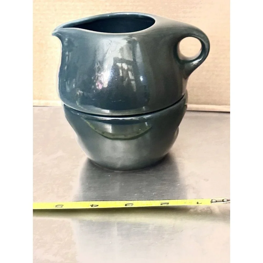 VTG Iroquois Casual Russel Wright Creamer Sugar Set C1960s Forest Green Stacking